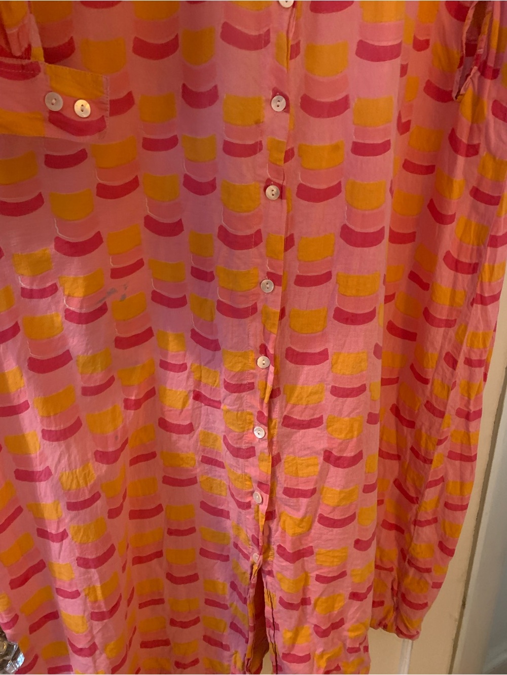 Humphries and Begg Beachy Dress In Bright Pink & Yellow Button-Front - Picture 3 of 5